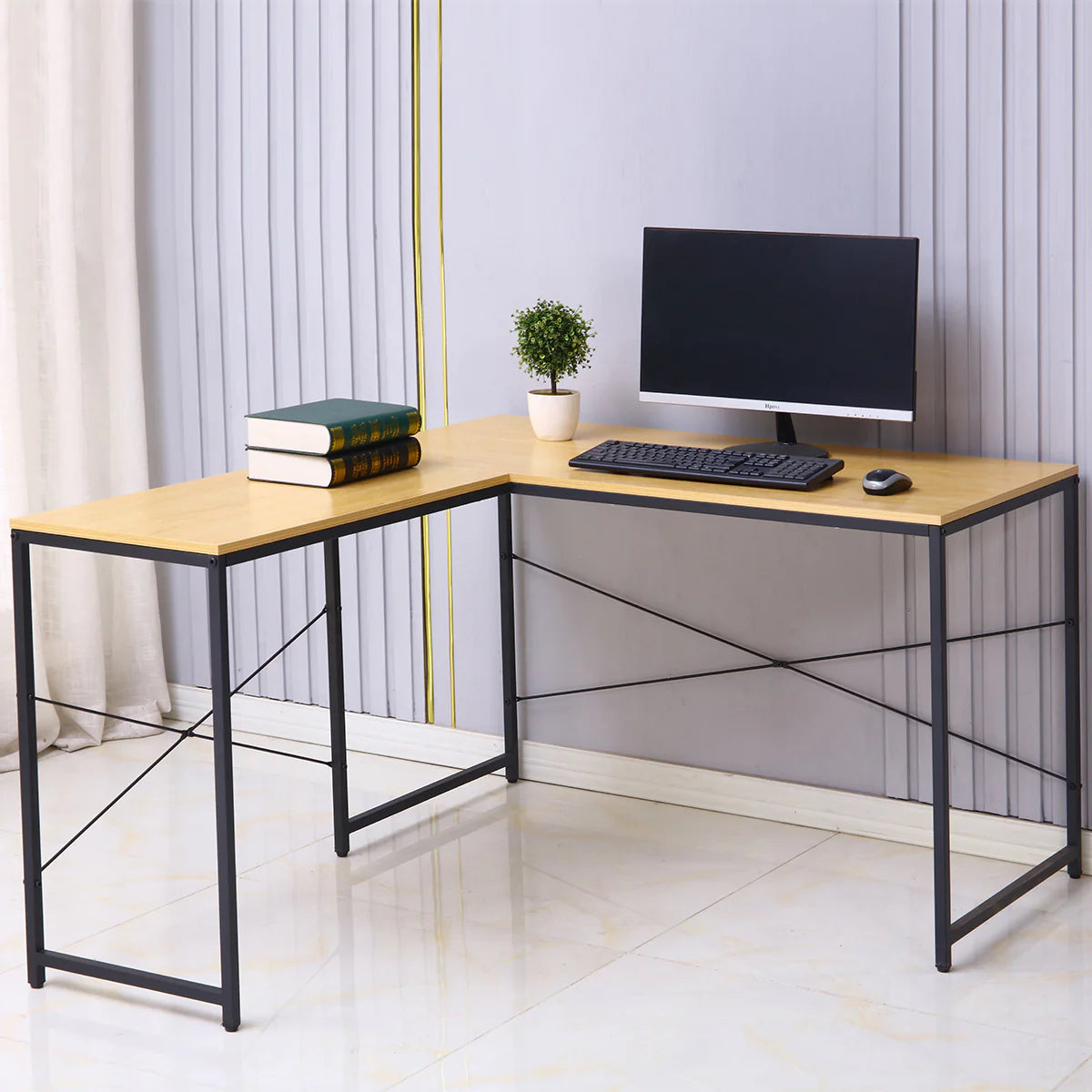 Birou cu cadru metalic, inaltime 75cm, Naimeed D07, Mesteacan