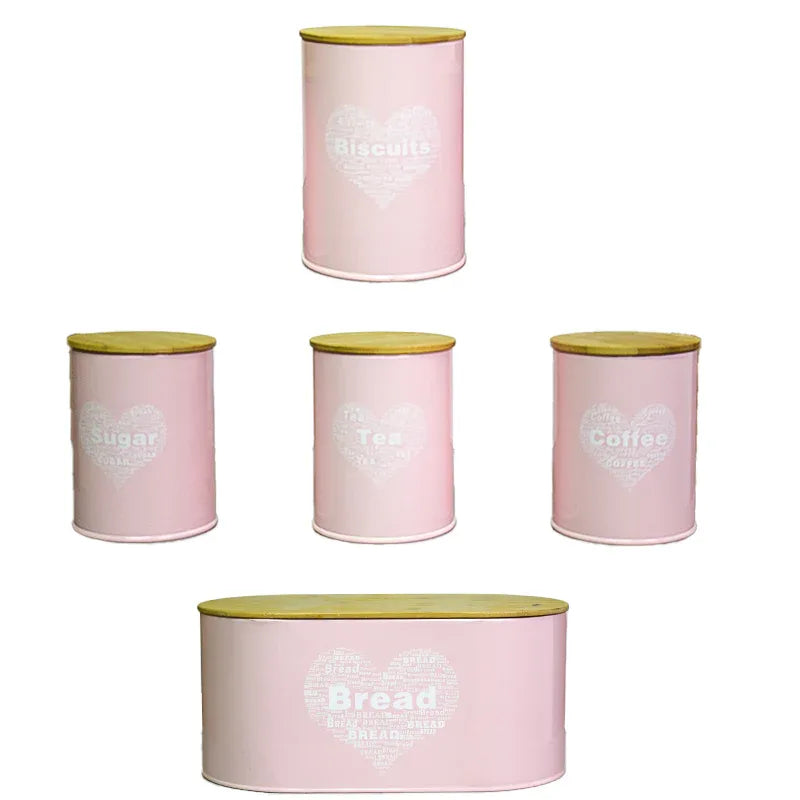 Set 5 cutii pentru depozitare, forma circulara, Naimeed D2601-ROTUND, Roz