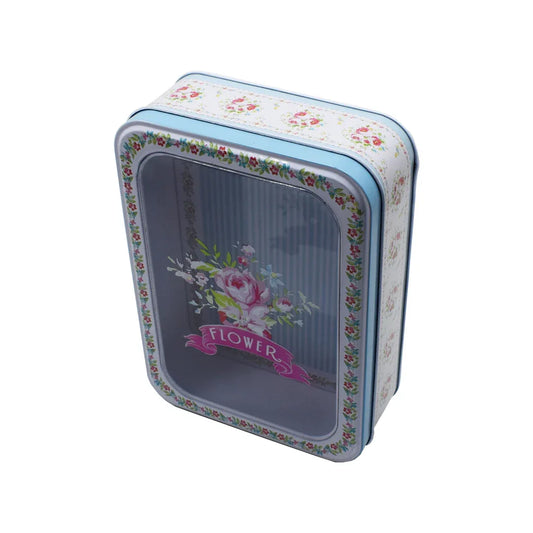 Cutie metalica cu capac transparent pentru decor/depozitare, Naimeed D2634 Flower, Multicolor, 19 x 15 x 6 cm