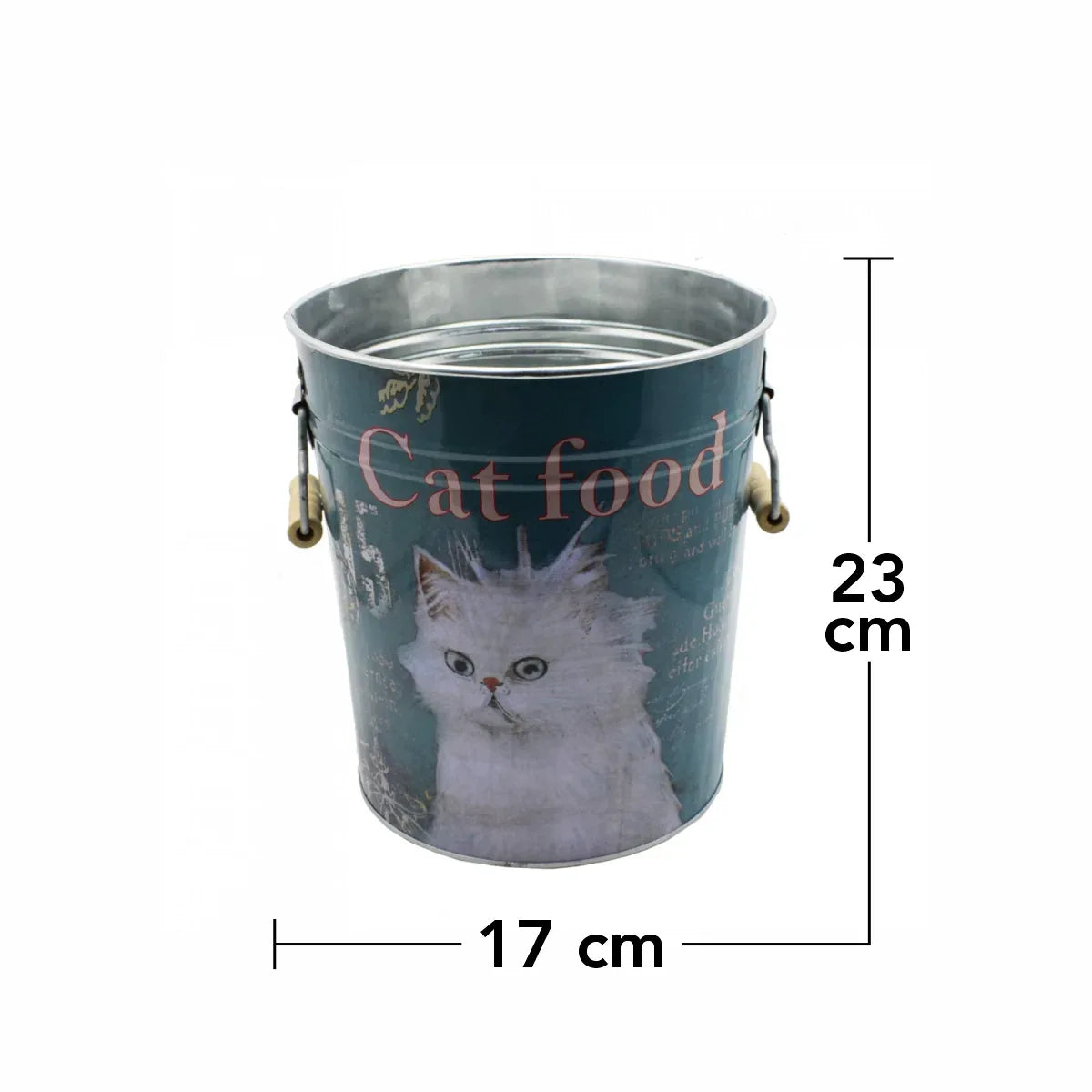 Galetusa decor cu capac din metal si manere din lemn, Naimeed D2644 Cat Food, Multicolor, 23 x 17 cm