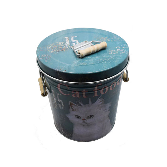 Galetusa decor cu capac din metal si manere din lemn, Naimeed D2644 Cat Food, Multicolor, 23 x 17 cm