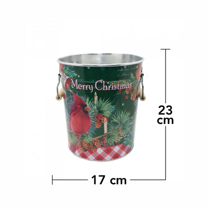 Galetusa decor cu capac din metal si manere din lemn, Naimeed D2644 Christmas, Multicolor, 23 x 17 cm