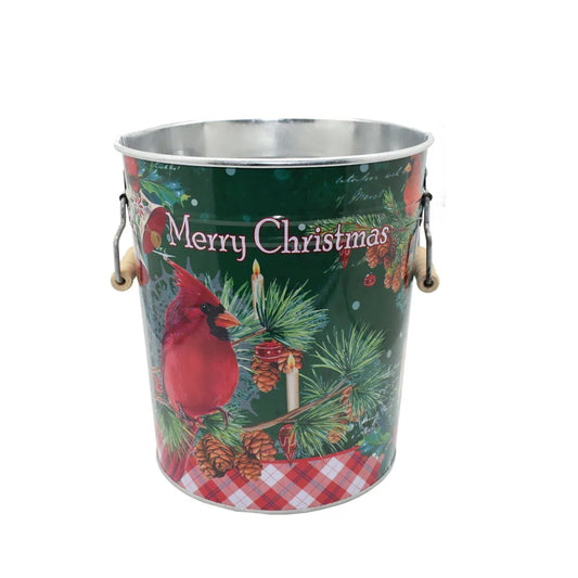 Galetusa decor cu capac din metal si manere din lemn, Naimeed D2644 Christmas, Multicolor, 23 x 17 cm