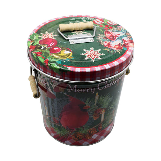 Galetusa decor cu capac din metal si manere din lemn, Naimeed D2644 Christmas, Multicolor, 23 x 17 cm