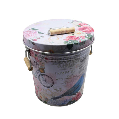 Galetusa decor cu capac din metal si manere din lemn, Naimeed D2644 FPWL, Multicolor, 23 x 17 cms