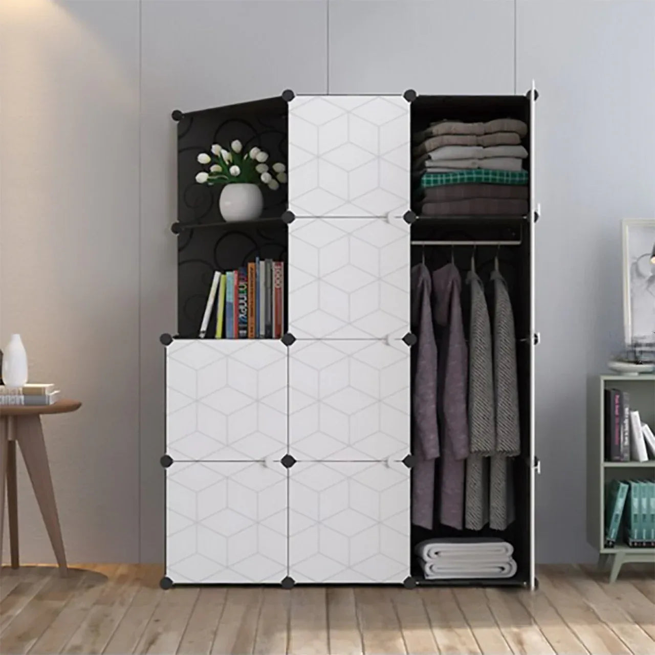 Dulap Modular, 12 Compartimente, Naimeed D2675N, Alb/Negru, 147x111x37 cm