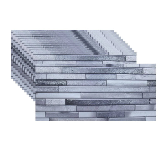 Set 12 panouri decorative, SXP + PVC, autoadezive, imitatie mozaic de piatra cu textura in relief, Naimeed D2949-model-1, 60x30x0.5 cm, Gri