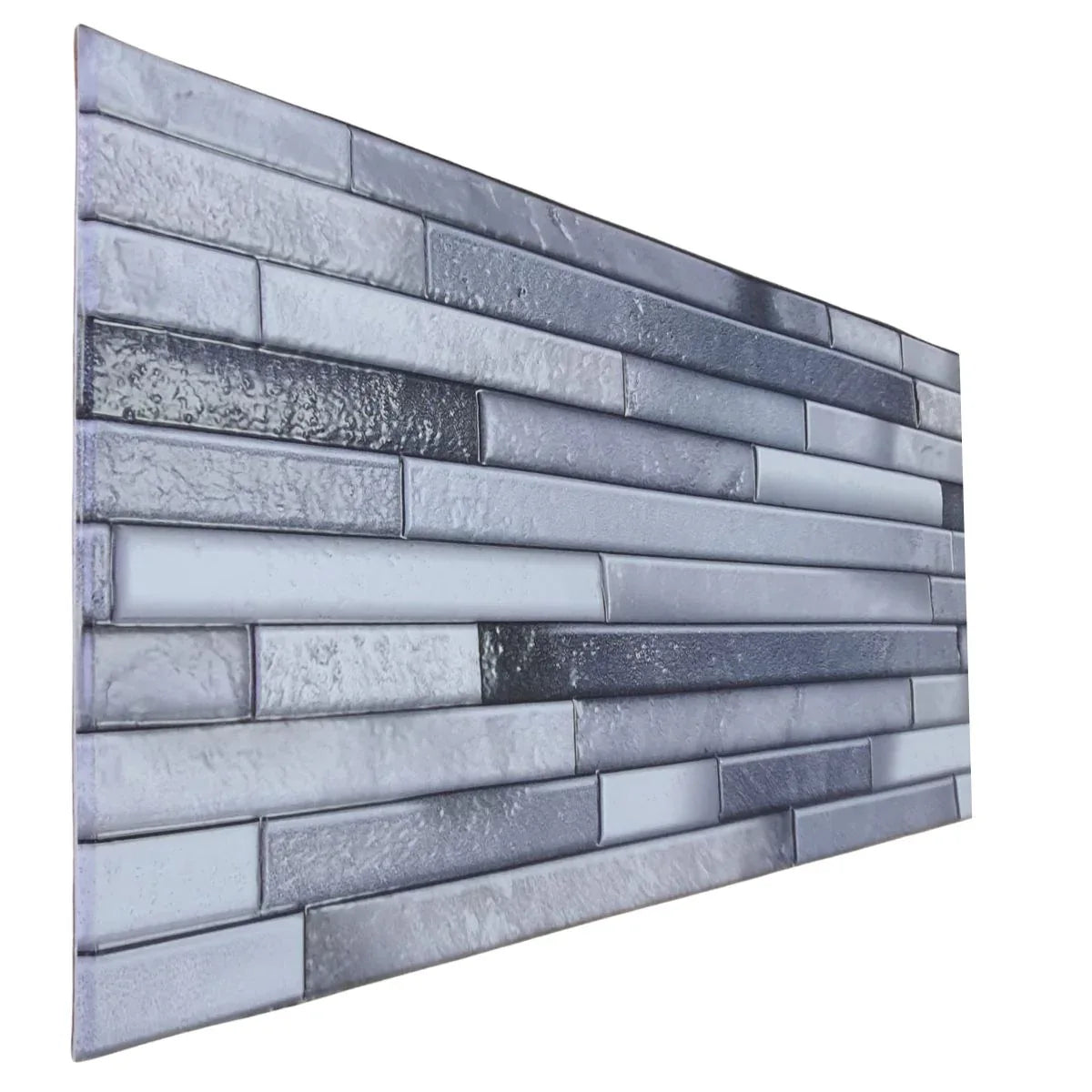 Set 12 panouri decorative, SXP + PVC, autoadezive, imitatie mozaic de piatra cu textura in relief, Naimeed D2949-model-1, 60x30x0.5 cm, Gri