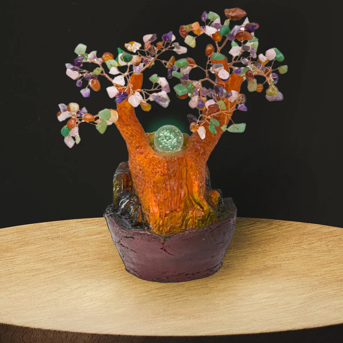 Fantana arteziana, Feng Shui, LED, pompa submersibila, pietre semipretioase si lumini, Naimeed D3008, Inaltime 23cm