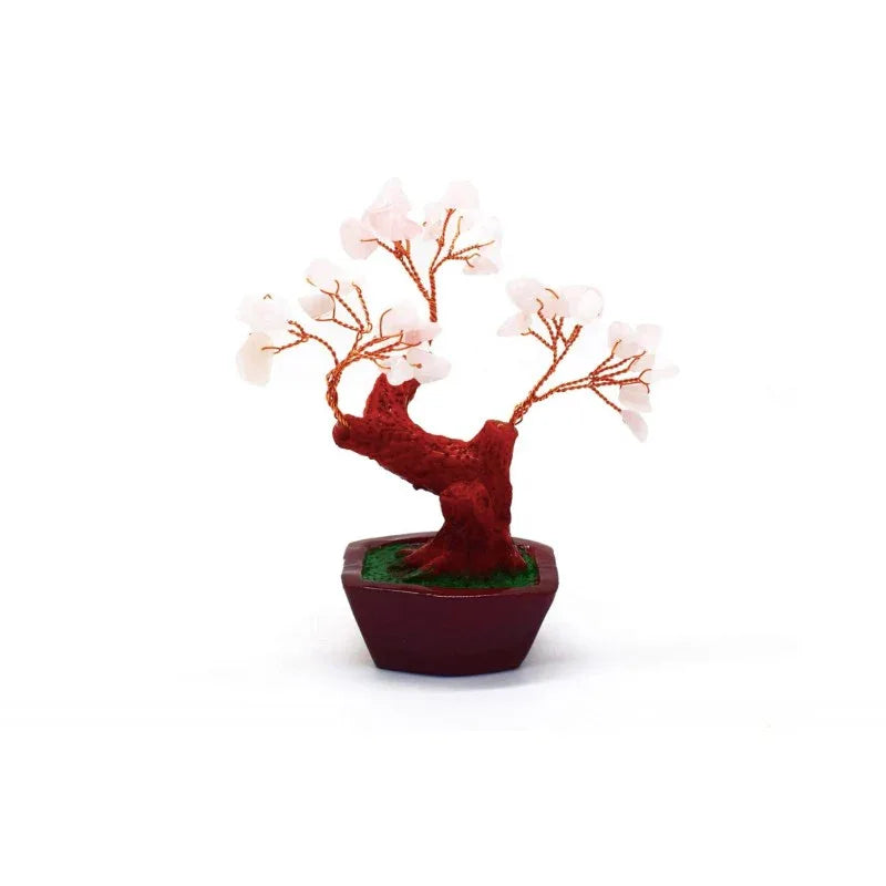 Copac Feng Shui cu Pietre Semipretioase de Cuart Roz, Suport Ceramic, Naimeed D3011RZ, Inaltime 8cm