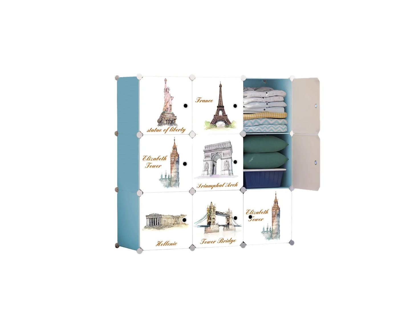 Dulap modular din plastic cu schelet metalic, D3253P, culoare Roz / Alb, 110 x 110 x 37 cm