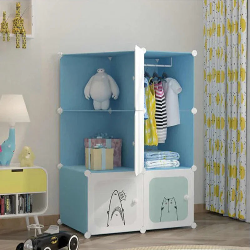 Dulap modular din plastic cu schelet metalic, D3261, culoare Albastru / Alb, 110 x 75 x 37 cm
