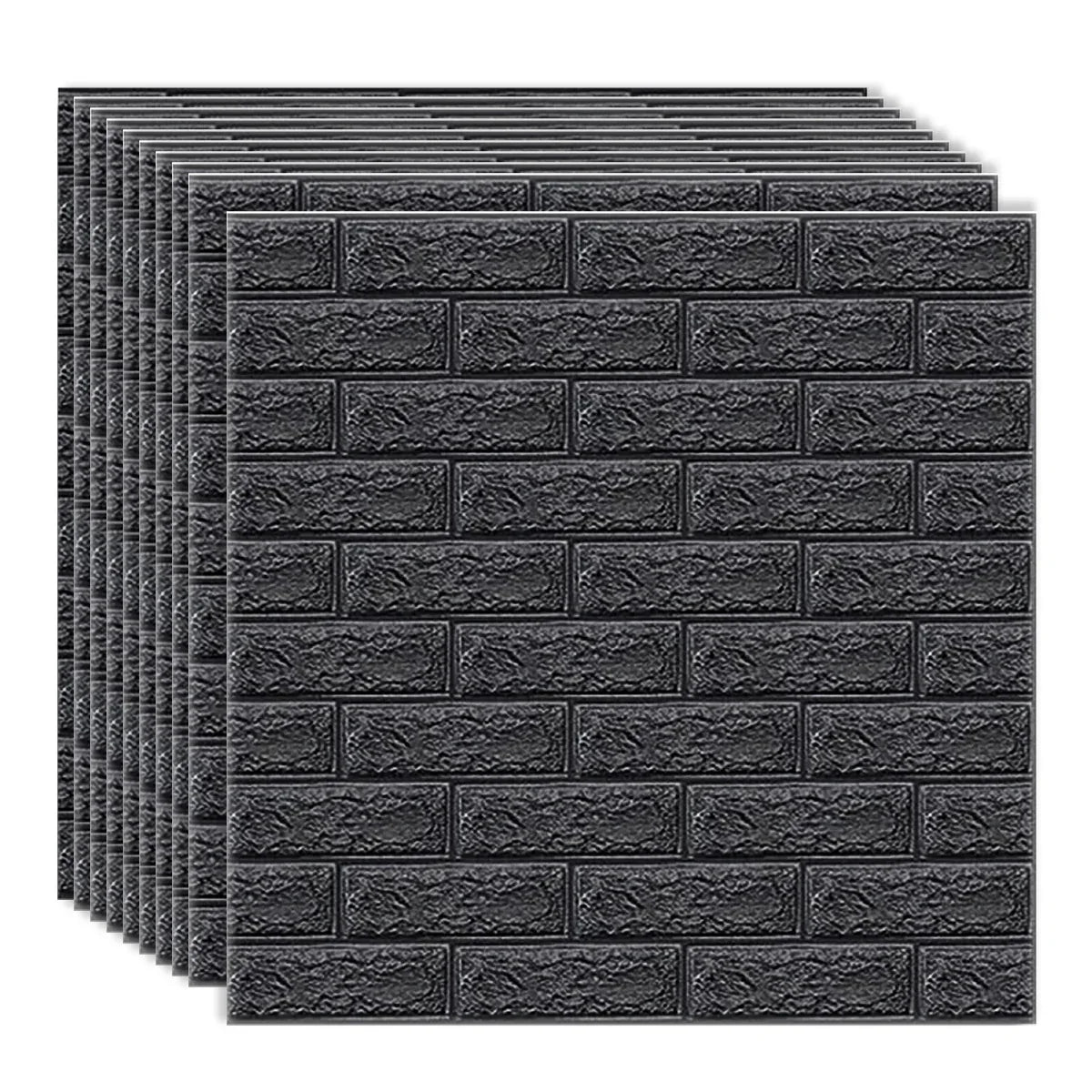 Set 10 x Tapet 3D autoadeziv, Naimeed D3402, model Caramida, 70 x 77 cm, 4mm grosime,  Negru