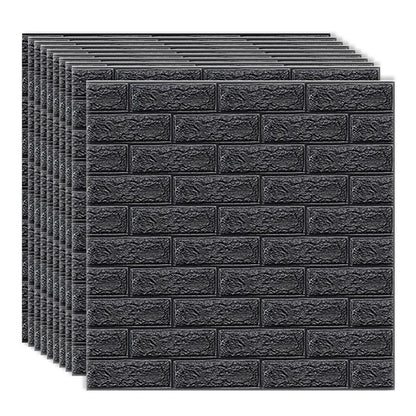 Set 10 x Tapet 3D autoadeziv, Naimeed D3402, model Caramida, 70 x 77 cm, 4mm grosime,  Negru