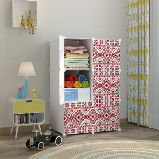 Dulap modular din plastic cu schelet metalic, imprimeu traditional, Naimeed D3421W, culoare Alb, 111x75x37 cm