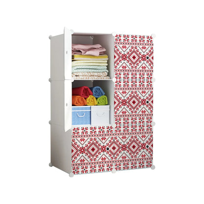Dulap modular din plastic cu schelet metalic, imprimeu traditional, Naimeed D3421W, culoare Alb, 111x75x37 cm