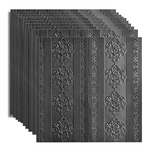 Set 10x Tapet 3D Autoadeziv, 5mm grosime, rezistent la apa, usor de curatat, 70x70cm, Naimeed D3601, model elegant, Negru