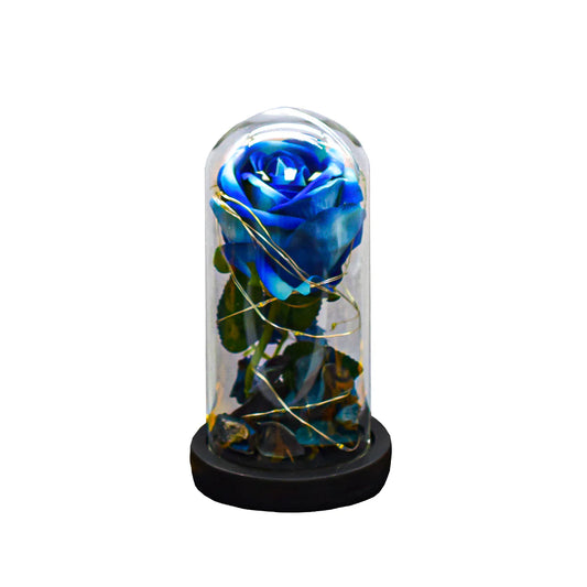 Aranjament floral in cupola de sticla, lumina Led, D4013, Albastru