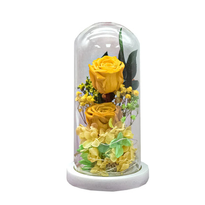 Aranjament floral in cupola de sticla, lumina Led, D4014 , Galben