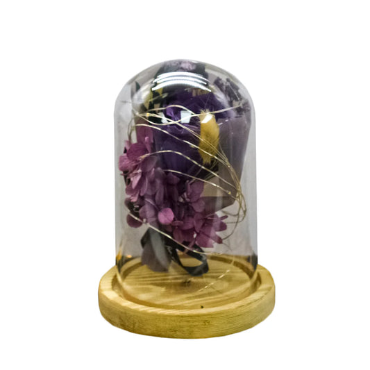 Aranjament floral in cupola de sticla, lumina Led, D4016, Mov