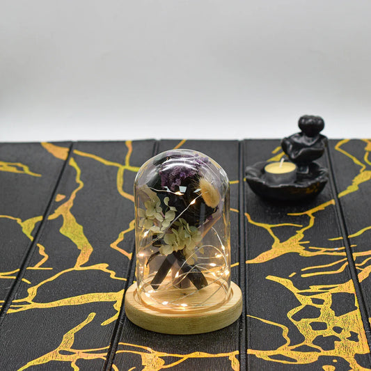 Aranjament floral in cupola de sticla, lumina Led, D4016, Negru