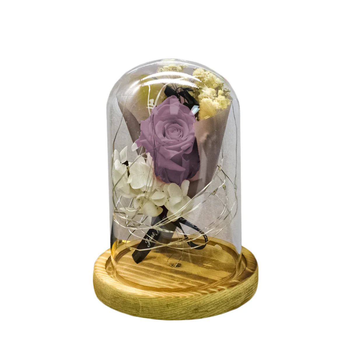 Aranjament floral in cupola de sticla, lumina Led, D4016, Roz pal