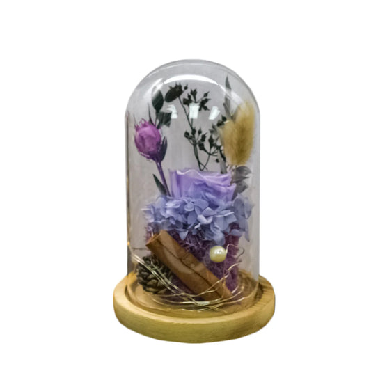 Aranjament floral in cupola de sticla, lumina Led, D4018, Mov