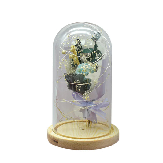 Aranjament floral in cupola de sticla, lumina Led, D4026, Blue