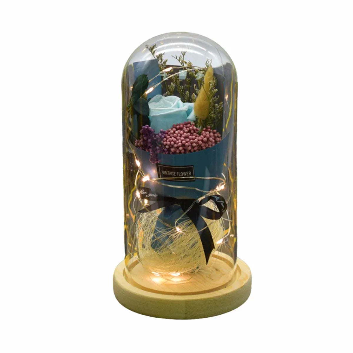 Aranjament floral in cupola de sticla, lumina Led, D4036, Blue