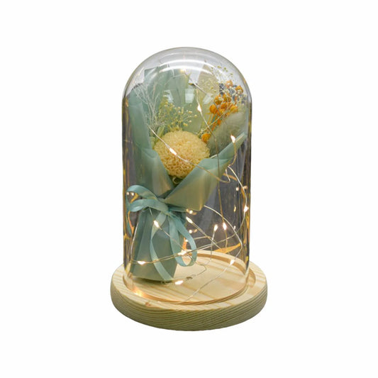 Aranjament floral in cupola de sticla, lumina Led, D4038, Verde