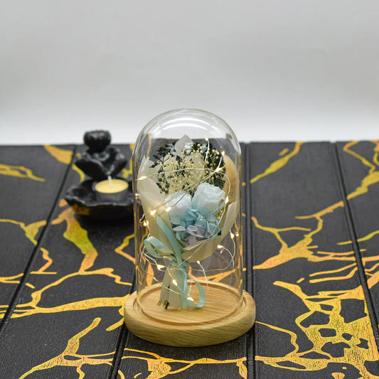 Aranjament floral in cupola de sticla, lumina Led, D4040, Blue