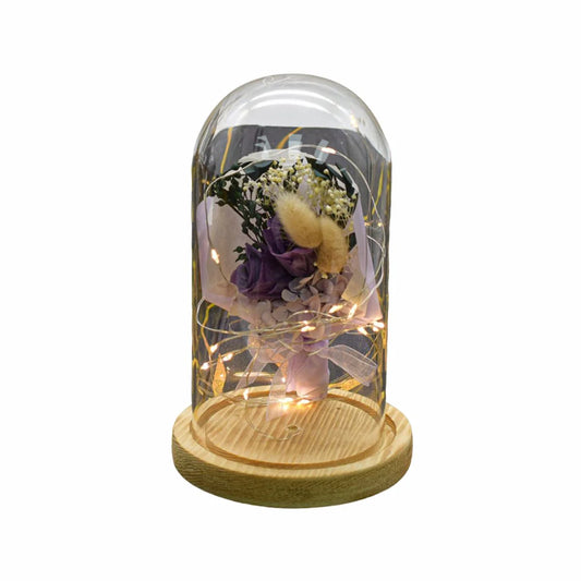 Aranjament floral in cupola de sticla, lumina Led, D4040, Mov