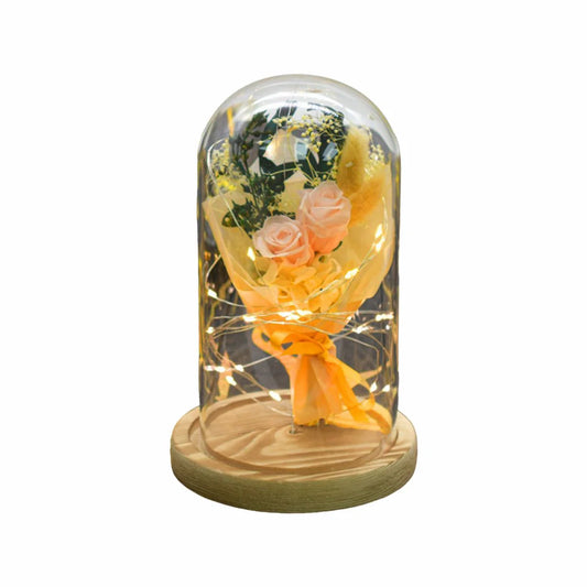 Aranjament floral in cupola de sticla, lumina Led, D4040, Portocaliu