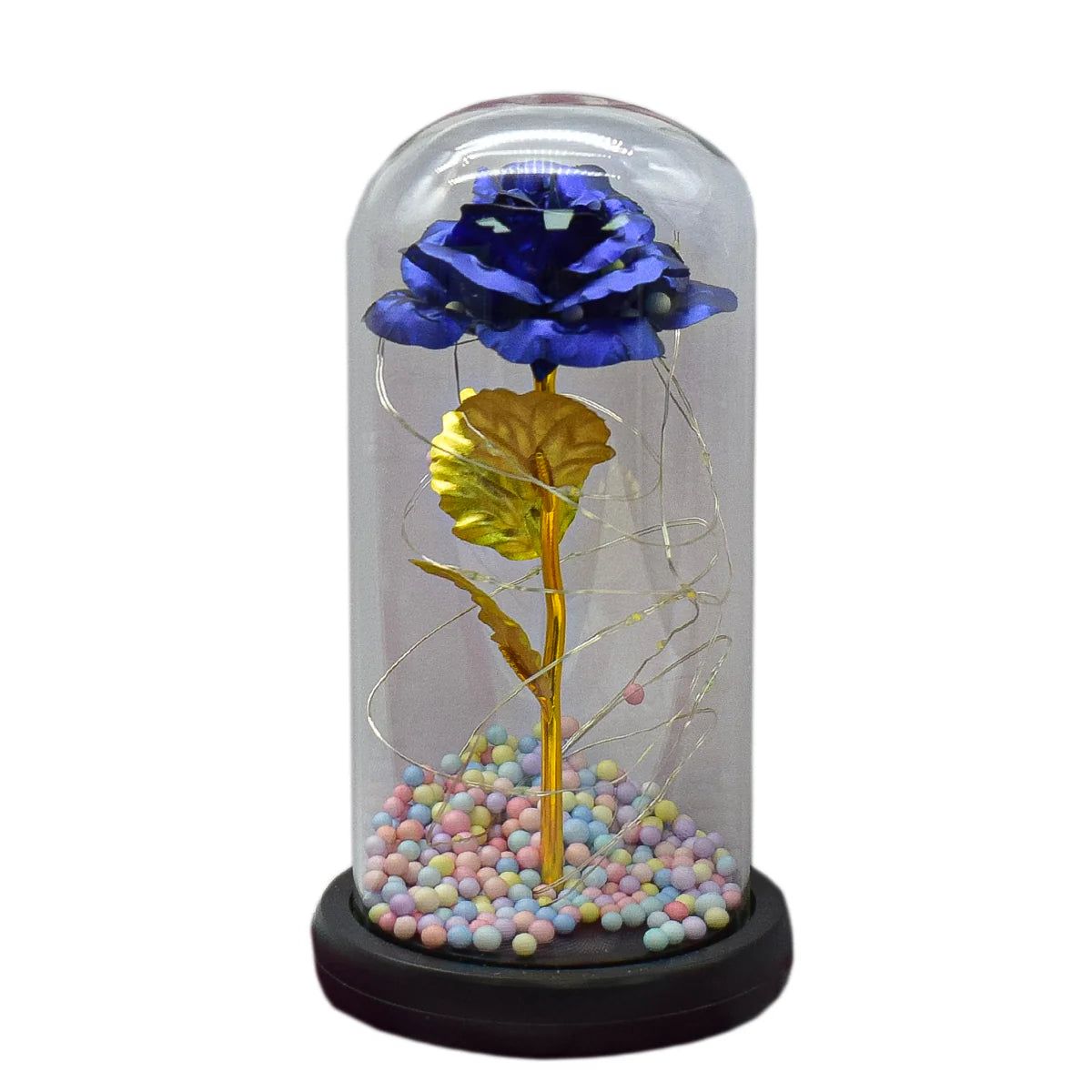 Aranjament floral in cupola de sticla, lumina Led, D4041, Albastru