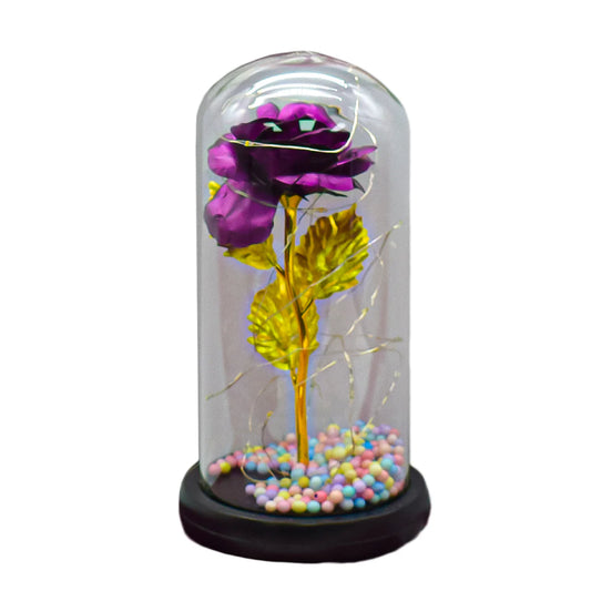 Aranjament floral in cupola de sticla, lumina Led, D4041, Mov