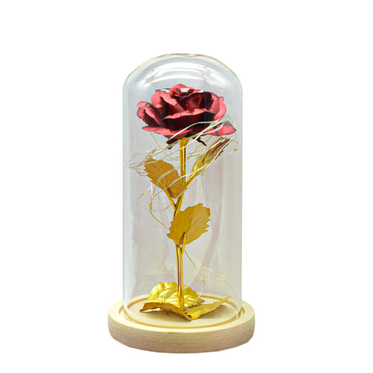 Aranjament floral in cupola de sticla, lumina Led, D4044, Rosu