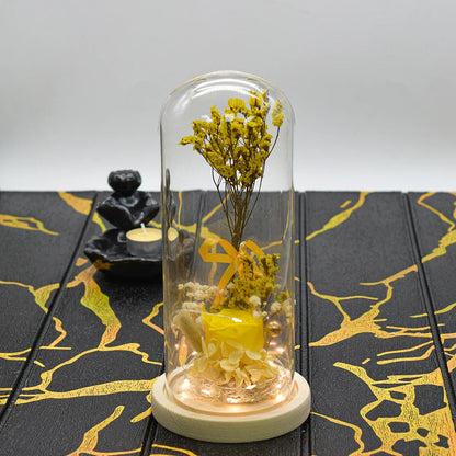 Aranjament floral in cupola de sticla, lumina Led, D4048, Galben