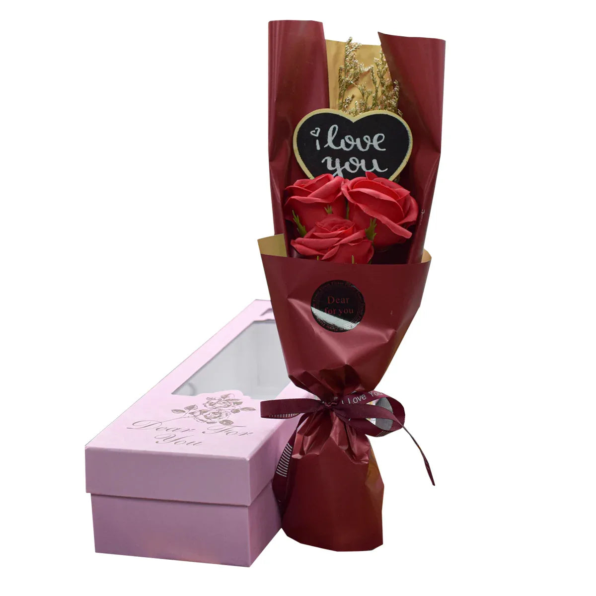 Aranjament floral elegant, flori de sapun, D4082, Rosu