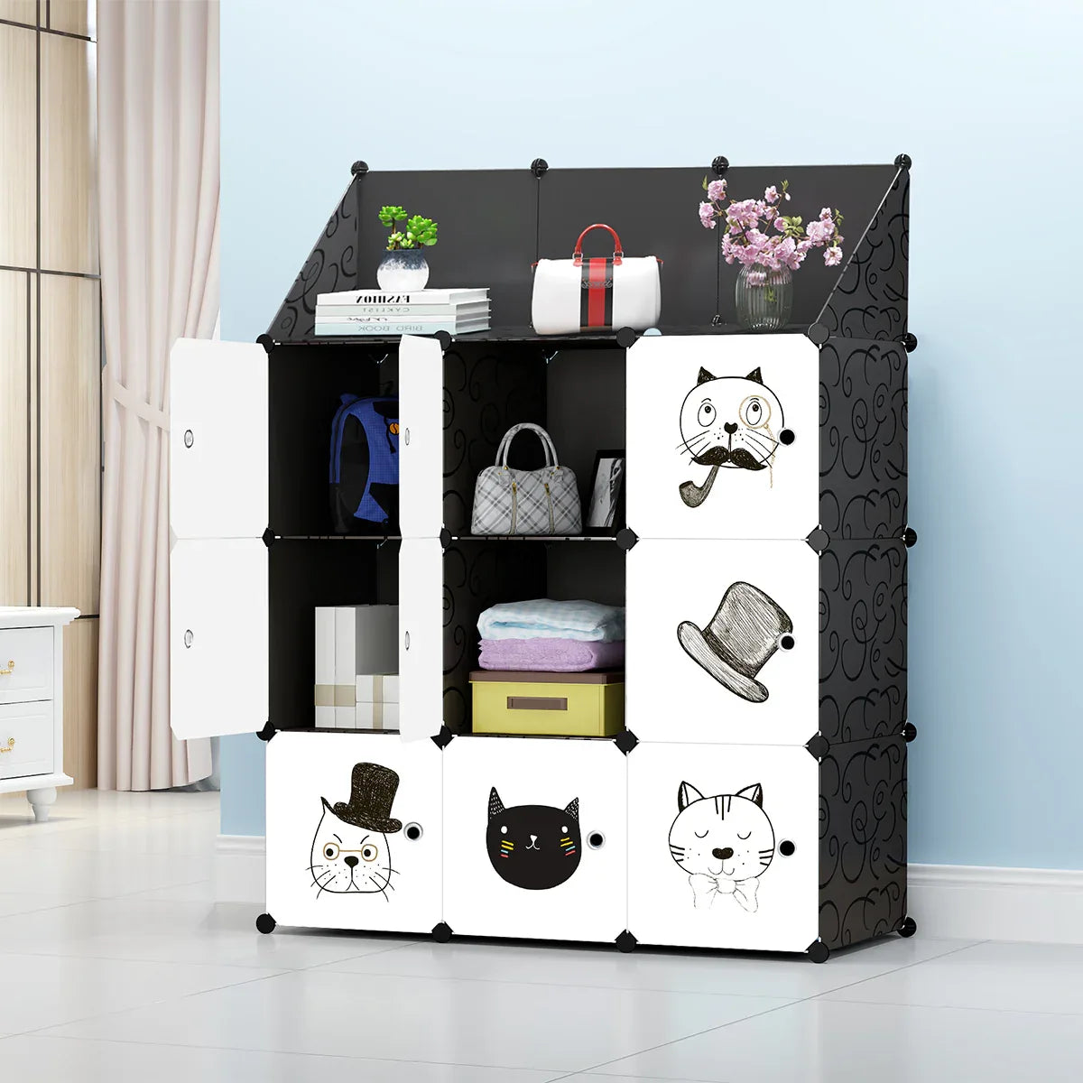 Dulap Modular, 9 Compartimente, D4103, Alb/Negru