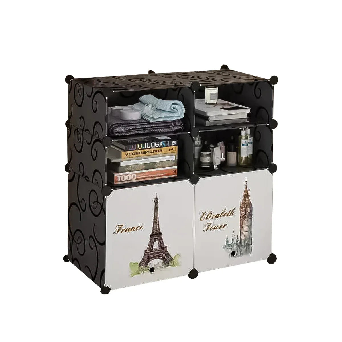 Dulap Modular, 6 Compartimente, D4125, Alb/Negru