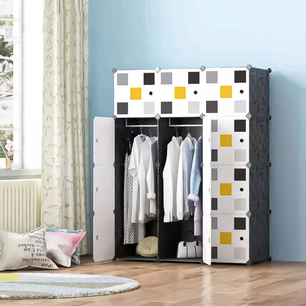 Dulap Modular, 12 Usi, D4131, Alb/Negru