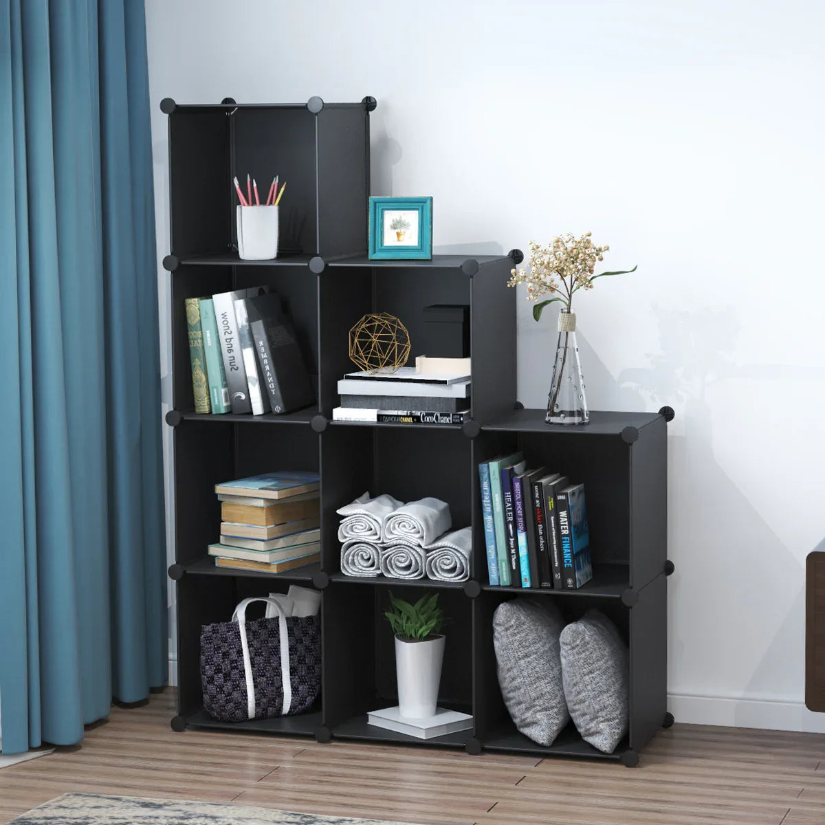 Dulap Modular, 9 Compartimente, fara usi, Naimeed D4136, Negru