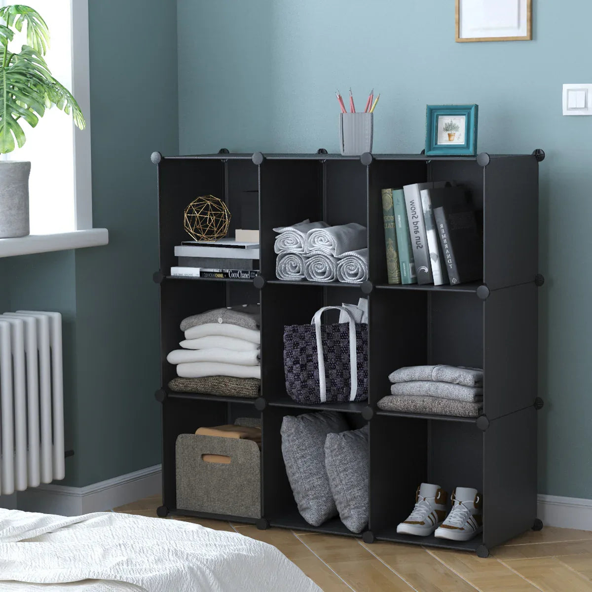 Dulap Modular, 9 Compartimente, fara usi, Naimeed D4137, Negru