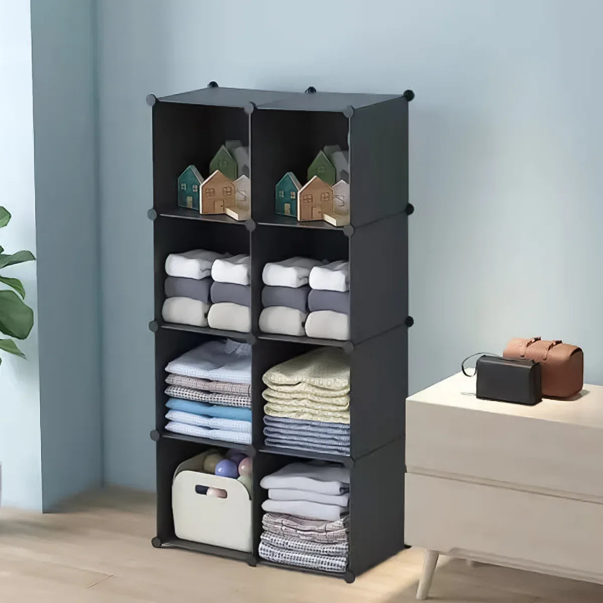 Dulap Modular, 8 Compartimente, fara usi, Naimeed D4138, Negru