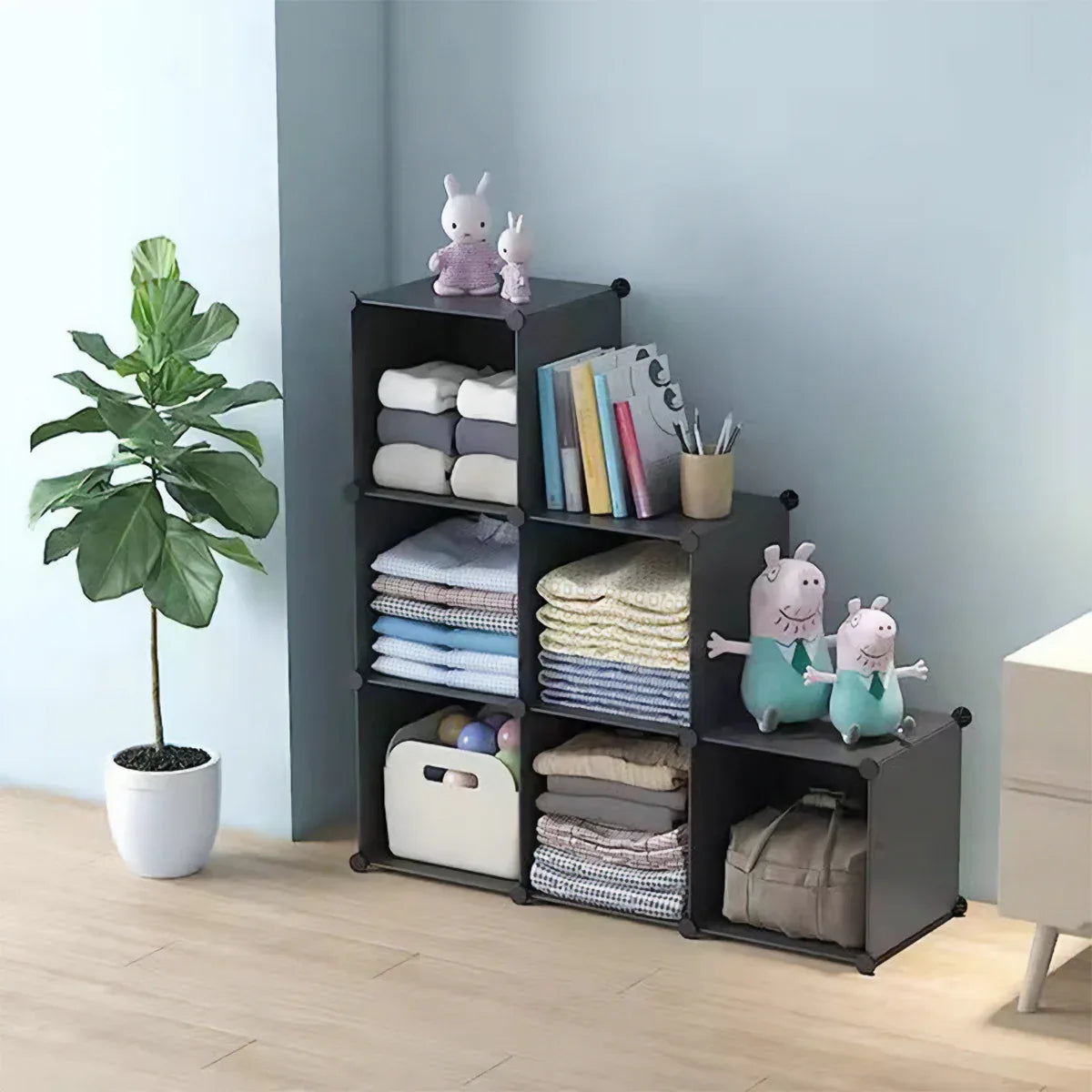 Dulap Modular, 6 Compartimente, fara usi, Naimeed D4142, Negru