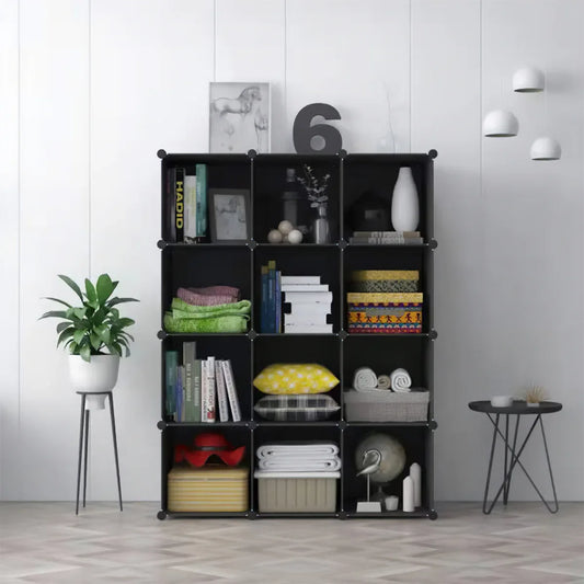 Dulap Modular, 12 Compartimente, fara usi, Naimeed D4143, Negru