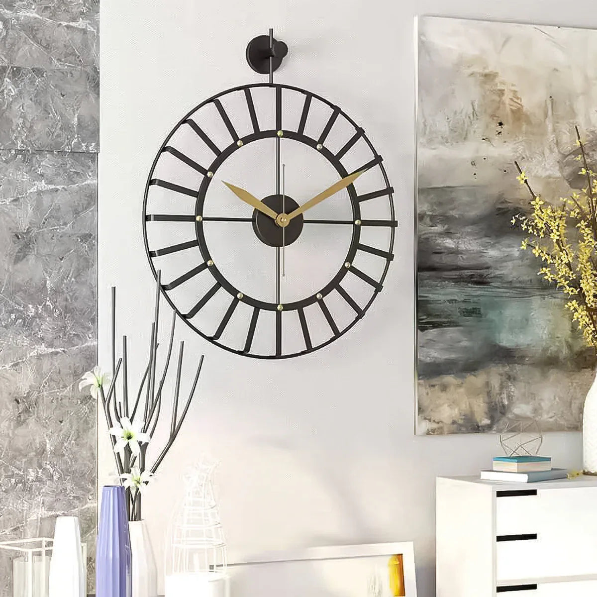 Ceas de perete, stil elegant, Metal, mecanism Silentios, D4159, 50 cm, Negru