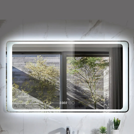 Oglinda baie, sistem iluminare LED, IP44, 100x70cm, D4218, Dezaburire, Touch, Ceas