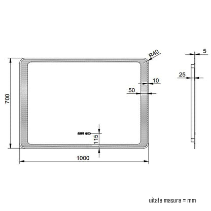 Oglinda baie, sistem iluminare LED, IP44, 100x70cm, D4218, Dezaburire, Touch, Ceas