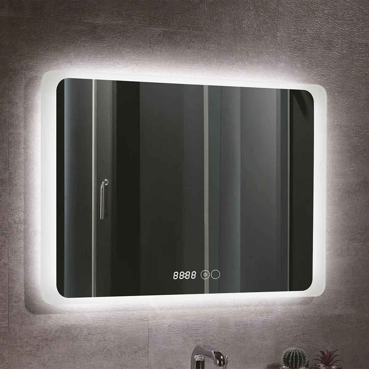 Oglinda baie, sistem iluminare LED, IP44, 100x70cm, D4221, Dezaburire, Touch, Ceas